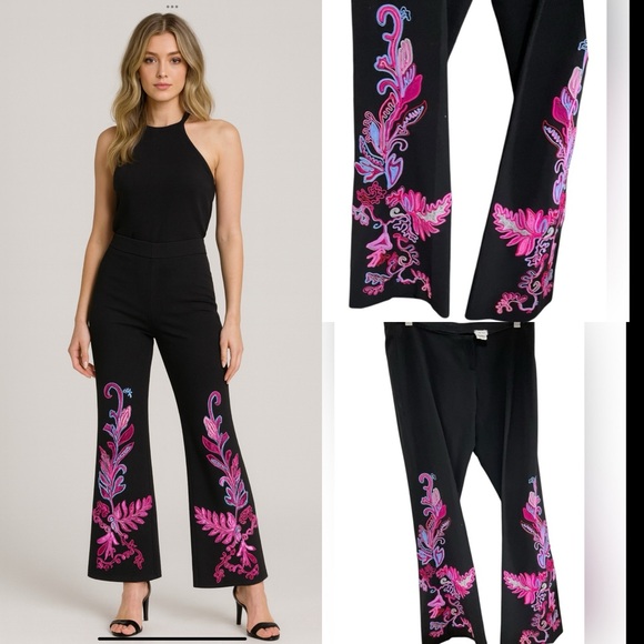 Cache Pants - Cache Vintage Y2K Black Embroidered Boho Flared Leg Pants. Festival, retro. 6